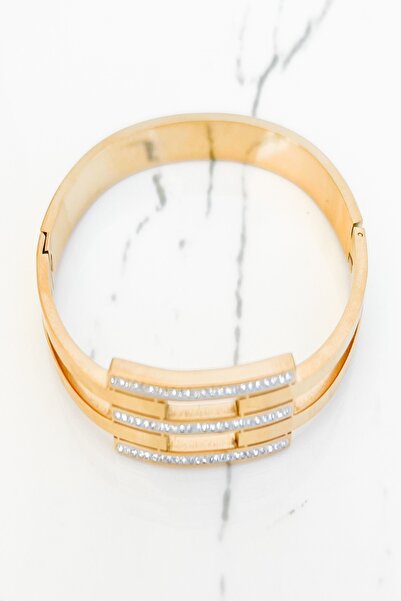 Pretty Kaburga Model Zirkon Taşlı Kararmaz Çelik Bileklik