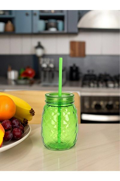 EbruliHomeArt Pineapple Glass with Straw Soft Drink Cup 650 Ml
