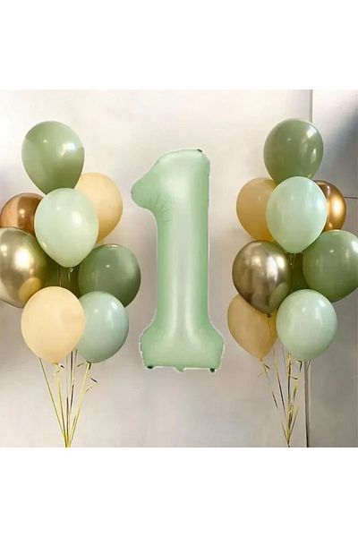 DÜVENCİ TİCARET 32 Inch Retro Green Avocado Latex Balloon - 18 Pieces Foly