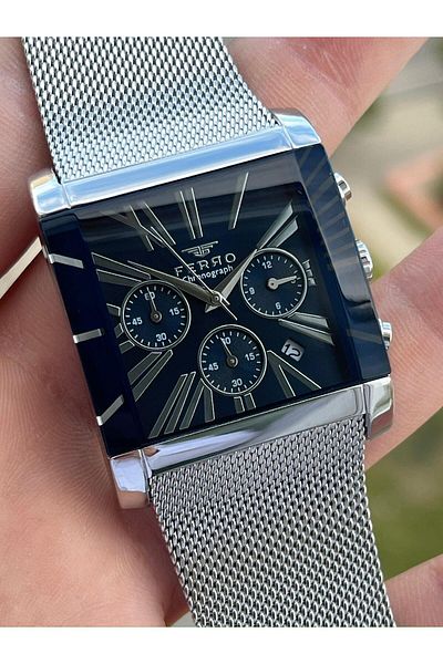 FERRO Silver Color Straw Cord Inner Functions Active 30 Mt Waterproof Men's Wristwatch EF41292-A3