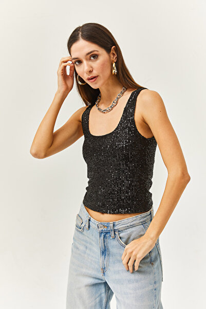 Thil Women's Round Neck Strap Sequined Undershirt 2422-thl