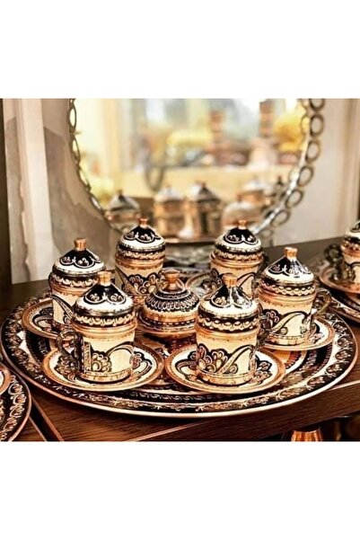 DUKKANI ISTANBUL Copper Coffee Cup set with 6 trays