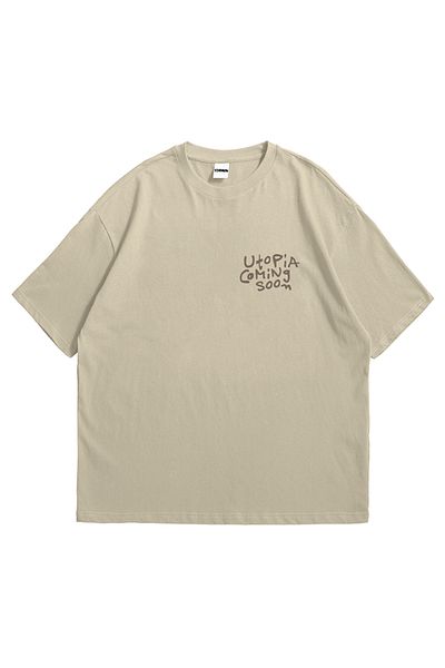 Stadium Μπλουζάκι Travis Utopia Printed Unisex Beige Oversize - Crew Neck, κοντό μανίκι