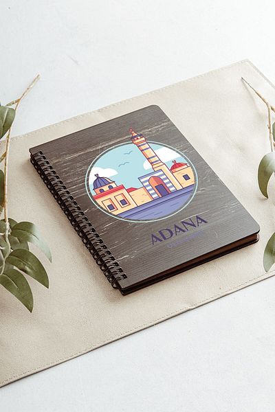 SaltanArt Moscheea Adana Ulu City Design Caiet din lemn Hârtie Kraft Cadou special de design