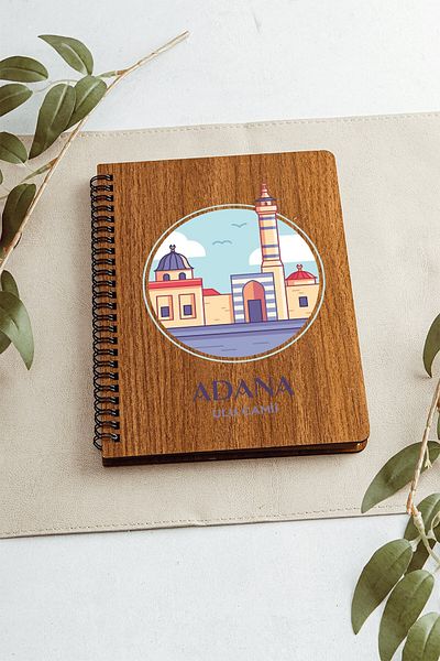 SaltanArt Adana Ulu Camii City Design Ξύλινο Εξώφυλλο Σημειωματάριο Kraft Χαρτί Ειδικού Σχεδιασμού Δώρο