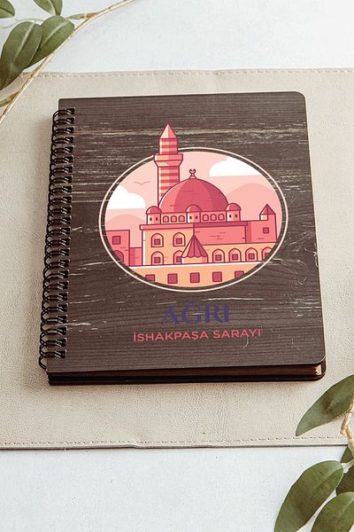 SaltanArt Pain Ishakpasha Palace City Design Coperți din lemn Caiet Hârtie Kraft Design special Cadou