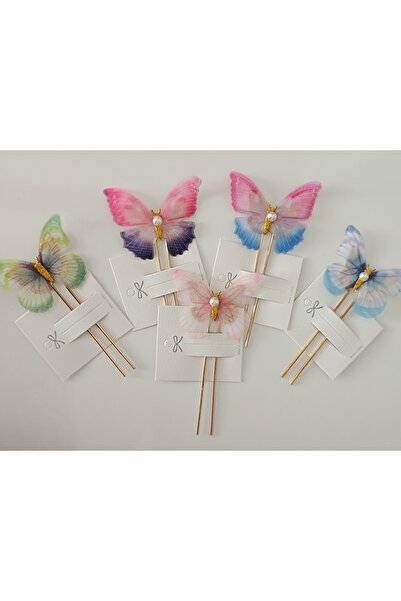 Zehra Aksesuar Gold simli ve incili tül kanatlı kelebek model metalik topuz i...