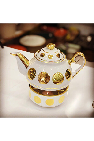 DUKKANI ISTANBUL إبريق الشاي مع سخان البورسلين نقطة الذهب المذهب