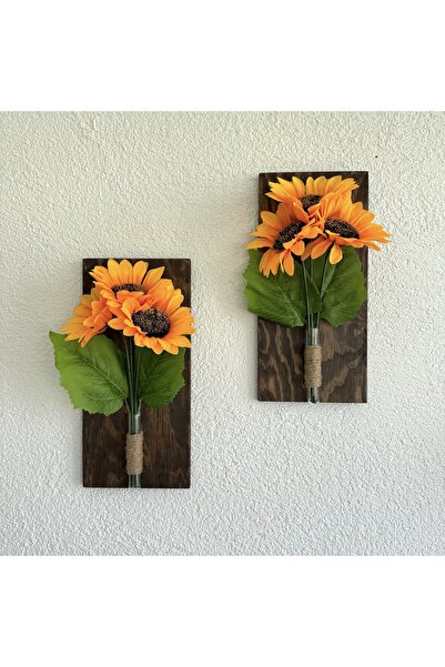 STDEKOR Ayçiçekli Duvar Dekoru Ceviz İkili Set 30x14cm