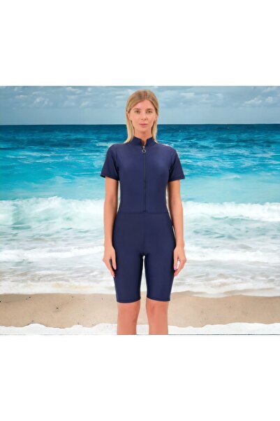 Shopiolog Ριγέ μαγιό με απλό σορτς με φερμουάρ