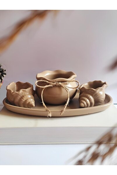 E.M.S AVM DEKORATİF SAKSI SETİ TAKI TABAĞI SAKSI DENİZ KABUĞU TAKI TABAĞI 4 P...