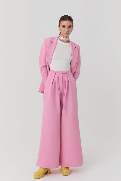 Quzu Wide Leg Trousers with Tie Detail Pink