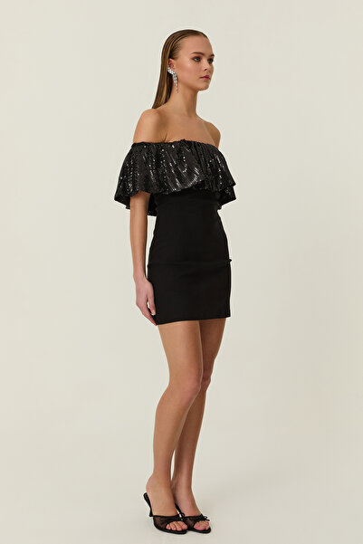 Quzu Payet Детальне міні-плаття чорне
