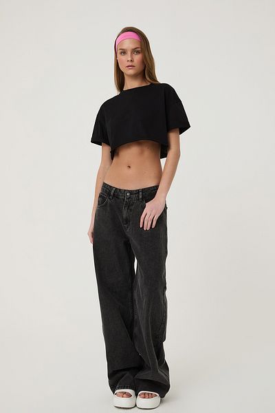 Quzu High Waist Wide Leg Jeans Anthracite