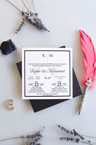 Pixel Davetiye 50-adet- Siyah Yaldızlı Davetiye - Düğün - Nişan - Kına - Sünnet - Nikah Davetiyesi - 8753