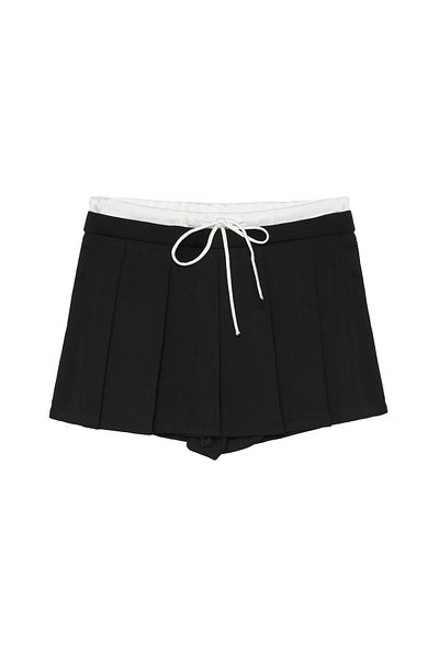 Quzu Boxer Detailed Pleated Mini Shorts Skirt Black