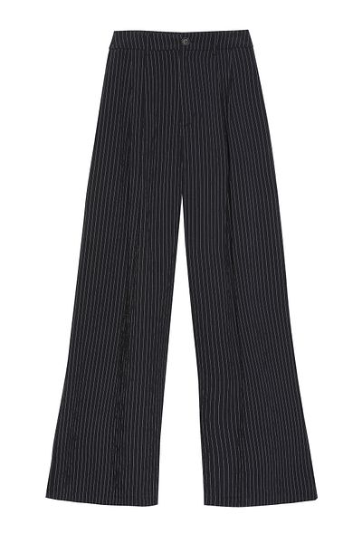 Quzu Thin Line Detailed High Waist Trousers Black
