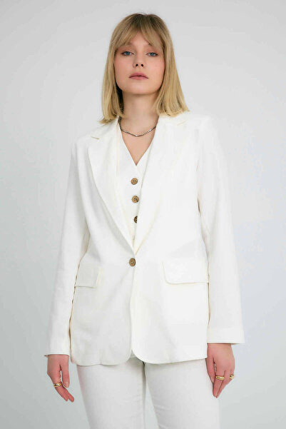 Robin Bianca Klasik Yaka Pamuklu Blazer Ceket Ekru