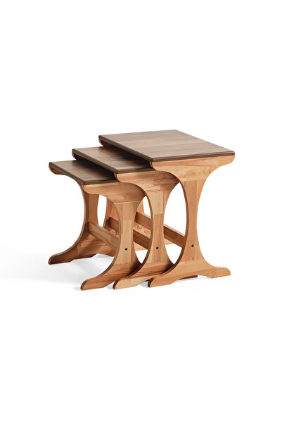 LERA HOMES Üçlü zigon sehpa, ahşap sehpa, ceviz sehpa, servis sehpası, yan sehpa