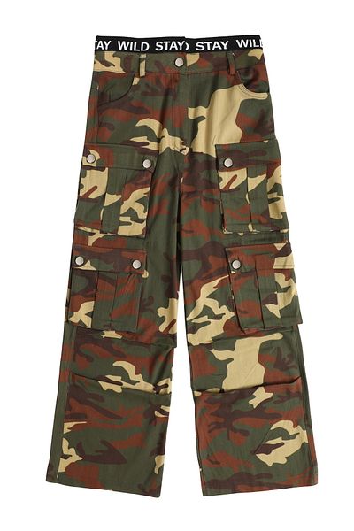 Quzu Camouflage Patterned Cargo Pants Khaki
