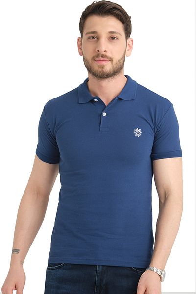Varetta Men's Dark Blue Polo Collar Piping Summer Cotton Short Sleeve T-shirt