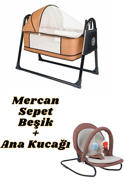 Özbay Btrend Bebek Çeyiz Seti 2li Sepet Beşik Ve Anakucağı Açık Kahve