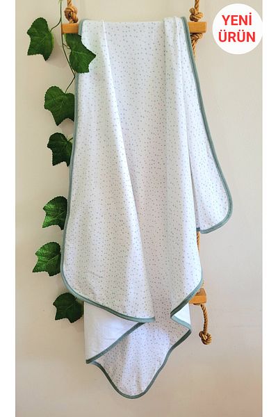 Alpar Tekstil Soft Cotton Double Layer Combed Baby Girl-Boy Swaddle Blanket Green/spotted