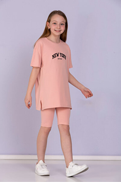 KAMİKAM Ποιοτικό χτενισμένο βαμβακερό κοριτσίστικο σορτς new york printed