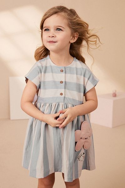 Next Baby Blue Floral Patterned 100% Cotton Dress