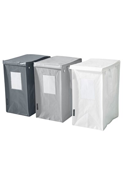 IKEA çamaşır sepeti, beyaz-koyu gri-açık gri, 35 lt, 3 adet