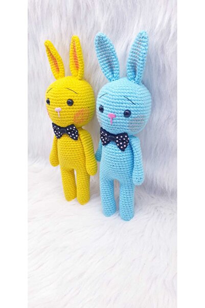 HAPPY HANDMADE 23CM 2Lİ AMİGURUMİ TAVŞAN DOĞUM GÜNÜ HEDİYESİ BEBEK HEDİYELİK ...