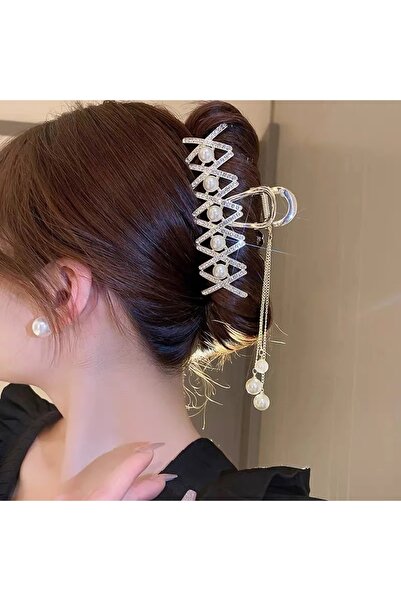 GÜLPEŞE مشبك معدني منقوش هندسيًا بحجر كريستال كبير الحجم - 4561