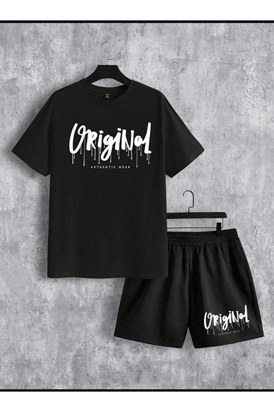 SELENA BUTİK Unisex Original Black T-Shirt Shorts Top and Bottom Set
