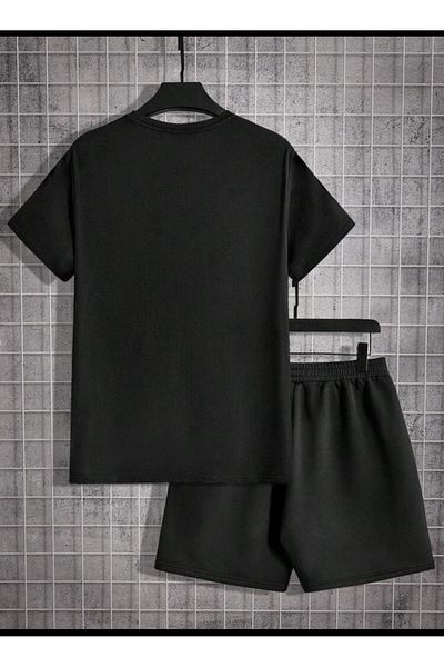 SELENA BUTİK Unisex Los Angeles Black T-Shirt Shorts Top and Bottom Set