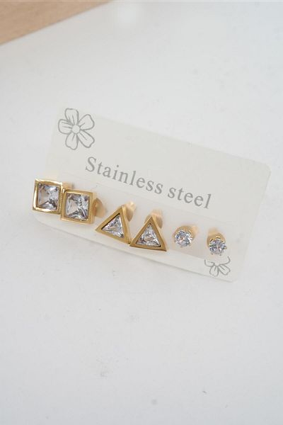 By Zeyna Aksesuar Women's 316 L Stainless Steel Anti-Tarnish 6-Piece Earrings Set