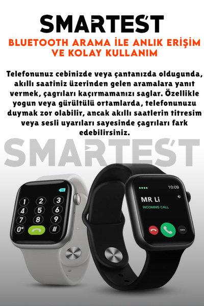 SMARTEST Arama Özellikli ve Tüm Telefonlarla Uyumlu Türkçe Yeni Versiyon Akıllı Saat ve Bluetooth Kulaklık