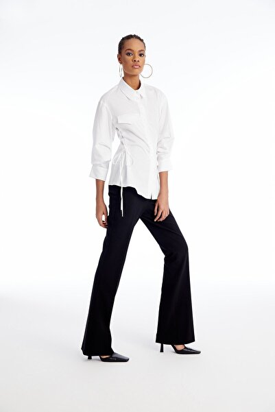 rue White Poplin Shirt with Shirring Detail