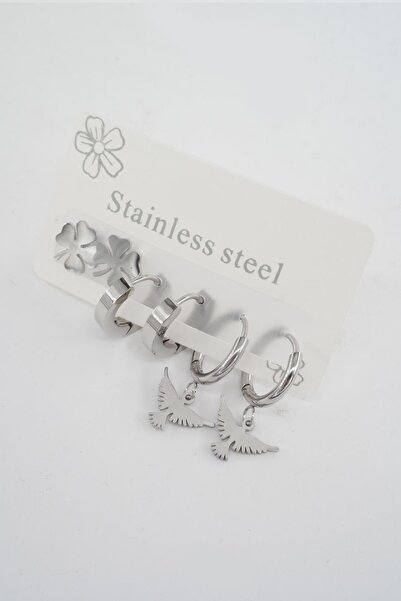 By Zeyna Aksesuar طقم أقراط نسائي من الفولاذ المقاوم للصدأ 316 لتر غير مشوه م...