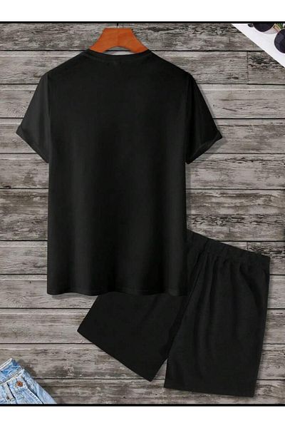SELENA BUTİK Unisex X Smile Μαύρο T-Shirt Σορτς κάτω Τοπ σετ