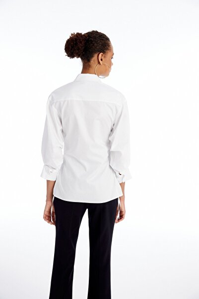 rue White Poplin Shirt with Shirring Detail