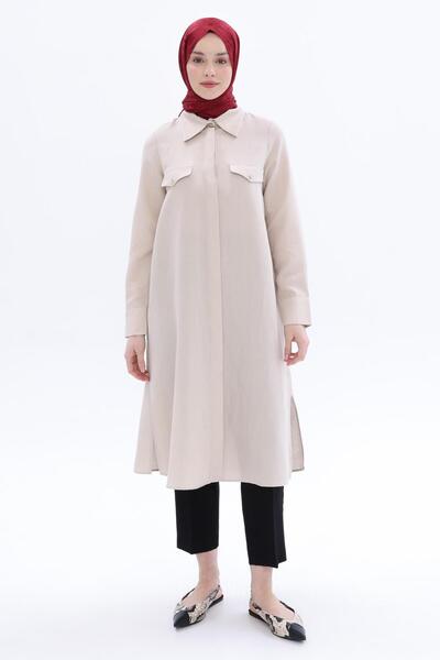 ALLDAY 24Ds51258Al0 Linen Long Slit Women's Shirt Tunic