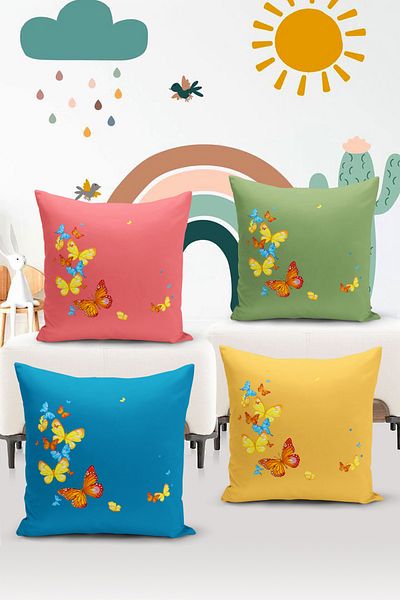Bertille Home Set de 4 huse de pernă pentru copii, imprimate digital pe două fețe (husă de pernă pentru copii)