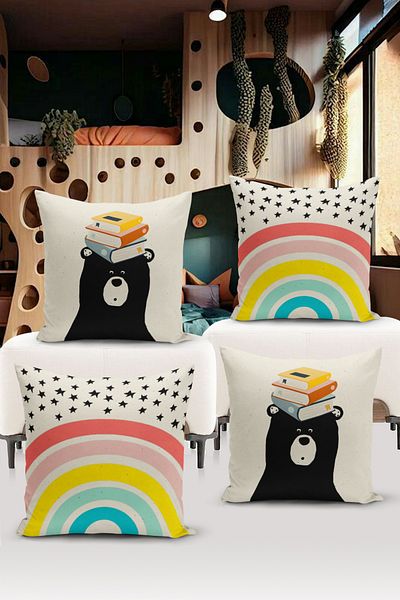 Bertille Home Child Baby Double Sided Digital Printed 4-Piece Throw Pillow Case Set (Kids Children Cushion Cover)