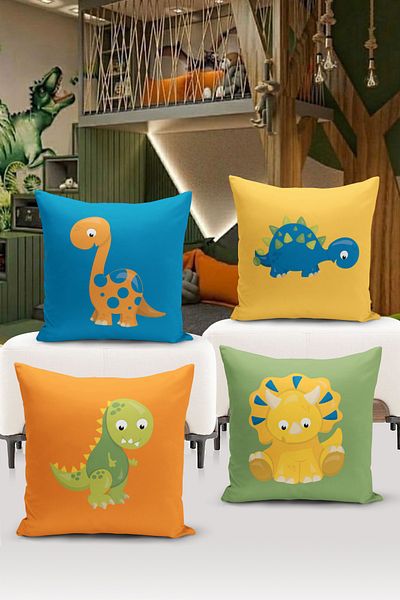 Bertille Home Set de 4 huse de pernă pentru copii, imprimate digital pe două fețe (husă de pernă pentru copii)