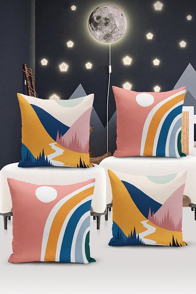 Bertille Home Set de 4 huse de pernă pentru copii, imprimate digital, cu două fețe