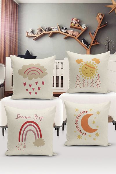 Bertille Home Παιδικό Βρεφικό Σετ Κάλυμμα Μαξιλαριού Ριχτάρι 4 τεμαχίων με ψηφιακή εκτύπωση διπλής όψης (Παιδικό κάλυμμα μαξιλαριού για παιδιά)