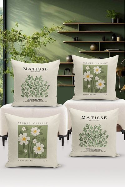 Bertille Home Art Series Double Sided Digital Printed 4-Piece Throw Pillow Case Set (Art Cover Set)