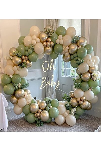 parti hediye sepeti mold green chrome gold balloon chain