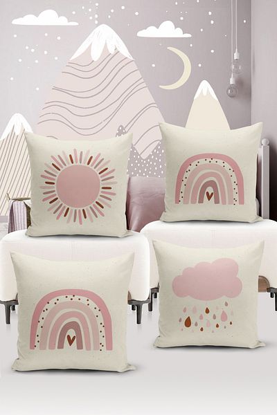 Bertille Home Child Baby Double-Sided Digital Printed 4-Piece Throw Pillow Case Set (Kids Children Cushion Cover)