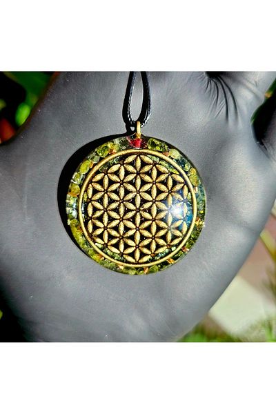 Singincraft Peridot - Bronze Flower of Life Orgonite Necklace (Handmade Design Products)